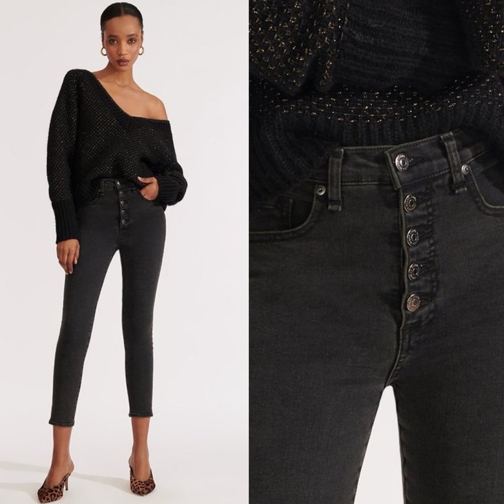 Veronica Beard Charcoal Button-Fly Debbie Skinny High-Rise Jeans